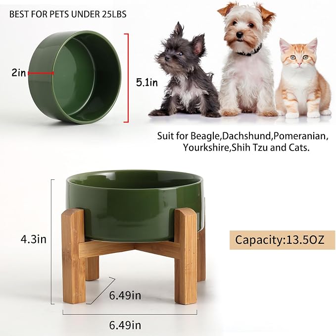 Petygooing Rust Green Elevated/Raised Ceramic Dog Bowl for Small Breeds, Dog Food Water Dish with Stand,Pet Feeding Bowl with Anti Slip Rubber for Cats and Small Dogs Puppy 13.5 OZ (5.1In / 1.7 Cups) - Image 3