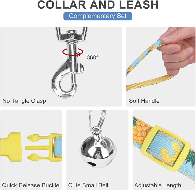 Small Dog Harness and Leash Set - Cute Puppy Harness Leash Dog Collar with AirTag Holder Silicone Case, Soft Padded Step in Pet Vest Reflective for Outdoor Walking, Pineapple M - Image 4
