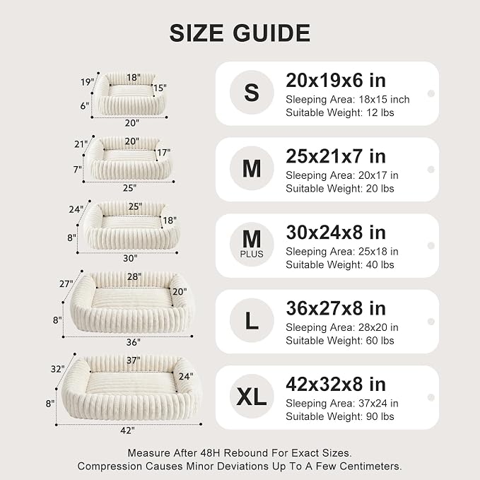 FURTIME Dog Bed for Small Medium Dog, Washable Orthopedic Pet Bed with Removable Cover, Rectangle Soft Calming Sleeping Puppy Bed Durable Pet Cuddler with Anti-Slip Bottom, Cream, M (25"x21"x7") - Image 5