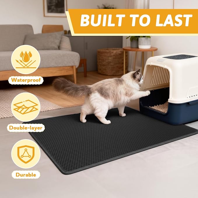 Pieviev Litter Mat, Double-Layer Waterproof Trapping Mat, 36" x 30" Black | Honeycomb Design Catches Scattered Particles to Stop Tracking, Urineproof Base Protects Floors, Easy to Clean - Image 7