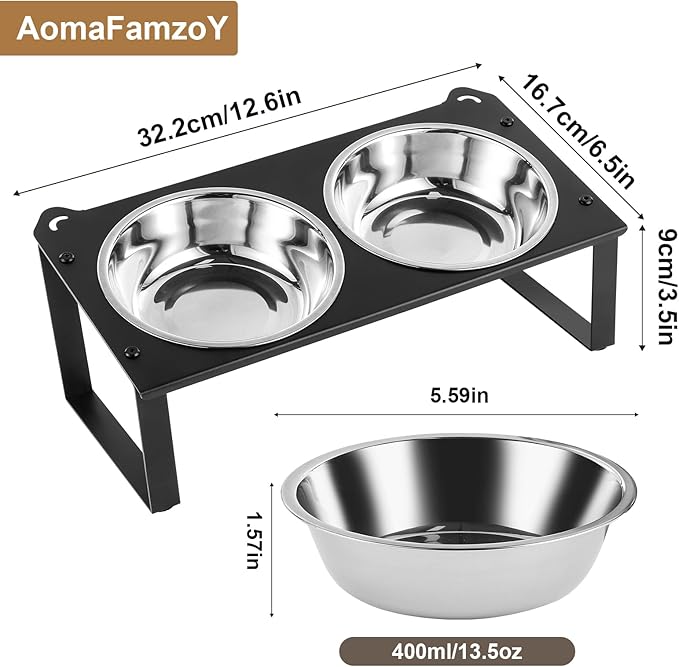 2 Set Elevated Cat Food Water Bowls, 4 Stainless Steel Bowls for Indoor Pet with Cute Metal Stand, 10° Tilted Anti-Vomiting Wide Shallow Raised Cat Dishes Whisker Friendly for Multiple Kitten,Puppy - Image 5