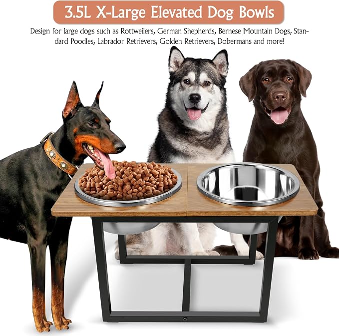 Spacnom Elevated Dog Bowls for Large Dogs, Raised Dog Bowl Stand with Two X-Large Stainless Steel Bowls for Dogs, 3.5L Capacity, Rustic Walnut - Image 3