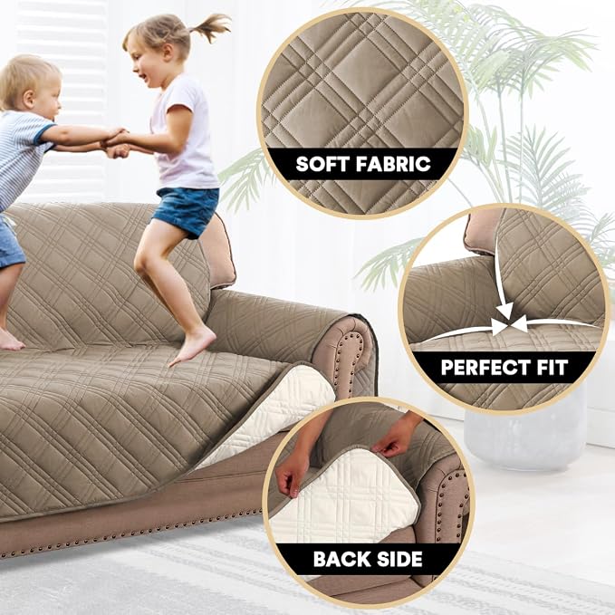 PrinceDeco 100% Waterproof Couch Cover for 3 Cushion Couch Sofa Pet Friendly Non-Slip Couch Cover for Dogs Washable Water Resistant Furniture Protector with Elastic Straps(XL Sofa 78", Taupe) - Image 3
