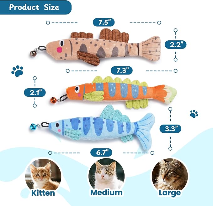 Catnip Toys, [12000mg] Extra Large Toys for Indoor Cats with Removable Bell, 100% Natural North American Catnip Floppy Fish Cat, Crinkle Sound & Soft Cotton-Free Surface - Image 3