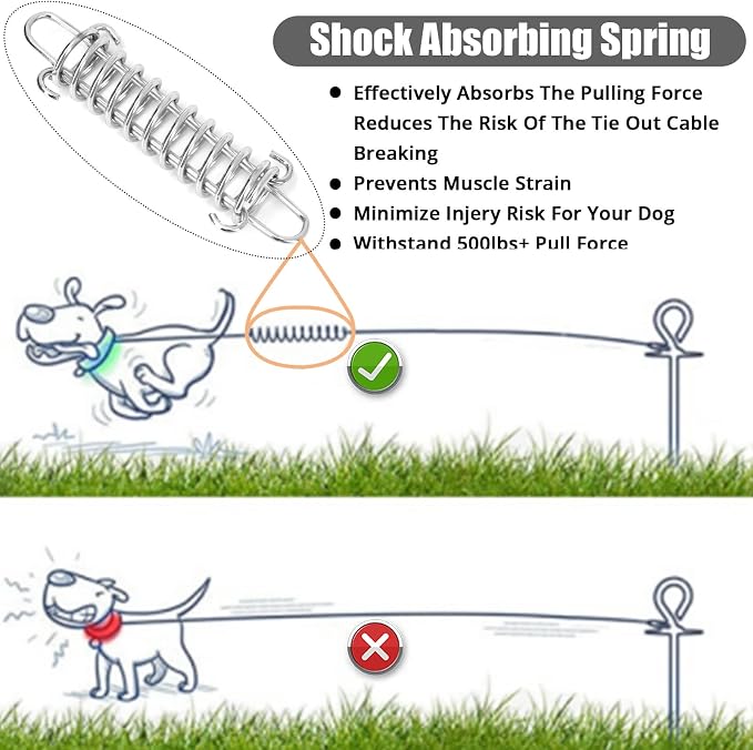 jenico Dog Tie Out Cable - 30 ft Heavy Duty Dog Lead for Yard | Outdoor Runner Cable with Swivel Hook and Shock Spring for Small Medium Large Dogs Up to 500 lbs Dog Tether for Yard Camping - Image 2