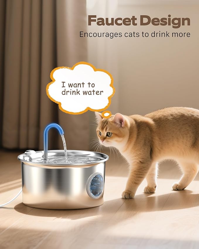 Stainless Steel Cat Water Fountain: Cat Fountain with 6 Filters + 3 Sponges - 88oz/2.6L Pet Water Fountain for Cats Inside - Silent Cats Water Bowl Dispenser - ATMZIQXR Kitty Drinking Fountains - Image 7