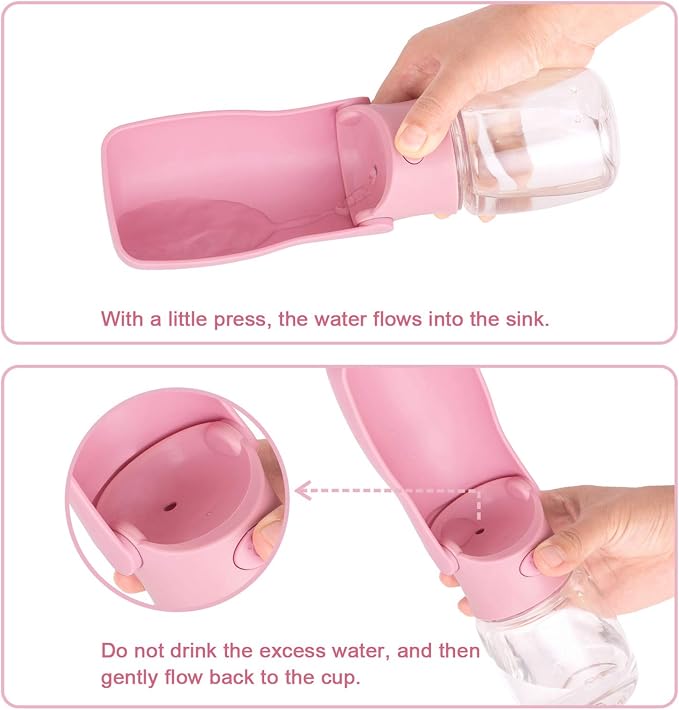 Portable Dog Water Bottle, Foldable Dog Water Bottle Leak Proof Dispenser for Puppy Small Medium Large Dogs, Pet Drink Cup for Walking Hiking Traveling(Pink,12oz) - Image 4