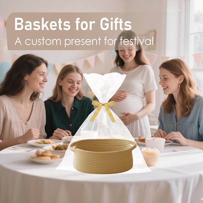 JMvicyroam Small Woven Basket, Empty Gift Basket, Jute/3 Pack | Small Gift Basket, Cotton Rope, 12 x 8 x 35 in, Handles, Includes Ribbon and Bag, Birthday Gift Basket - Image 4