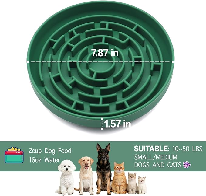 Silicone Slow Feeder Bowl, with Non-Slip Suction Cups, Anti-Choking, Puppy Puzzle Bowl, Slows Down Eating Speed, Relieves Anxiety, Suitable for S&M Sized Dogs and Cats(Green - Image 3