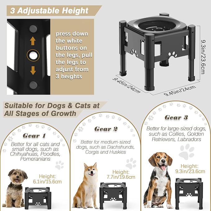 Lewondr Elevated Slow Feeder Dog Bowls with 3 Heights Adjustable Stand | Stainless Steel & Slow Feeder Bowls, Adjustable Dog Slow Feeder Bowl Non-Slip Dog Bowl Stand for Medium Large Breed - Image 3