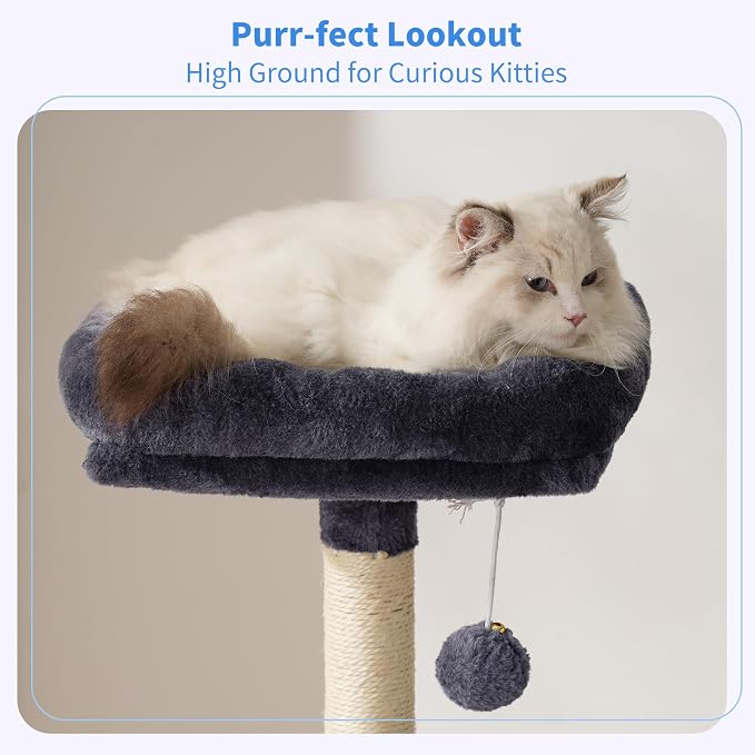 Heybly Cat Tree with Toy, 49.2 inch Cat Tower for Indoor Cats HCT200SG | Spacious Cat House Condo with Hidden Space，Soft Plush Top Perch，Cozy Hammock and Sisal Scratching Posts, Smoky Gray - Image 8