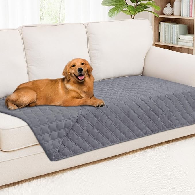 Smiry Waterproof Reversible Pet Couch Covers for Dogs | Pet Friendly, Soft Fabric, Washable Sofa Furniture Protector for Dogs Cat Kids, Checkered (40"x80", Grey/Grey) by Smiry