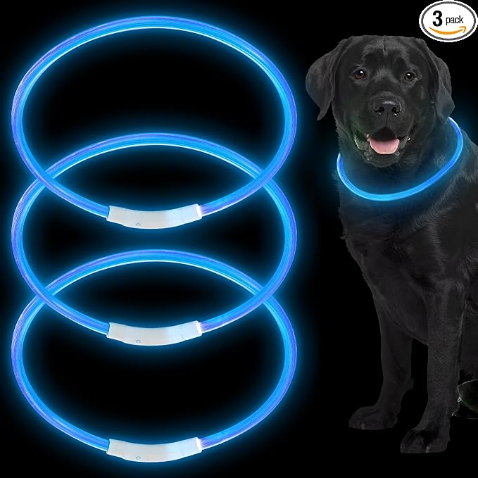 Weewooday 3 Pcs Light up Dog Collars USB Rechargeable LED | USB Waterproof Glow Collar, Adjustable Lighted Necklace for Night Walking, Fits Large Medium Small Dogs, High Visibility by Weewooday