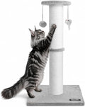 34"Tall Cat Scratching Post for Large Cats, Stable Base, Light Gray | Heavy-Duty Cat Scratcher, Extra-Tall Thick Post, Soft Natural Cotton Rope, Hanging Interactive Cat Toys, Indoor Cat Furniture by Ahomdoo