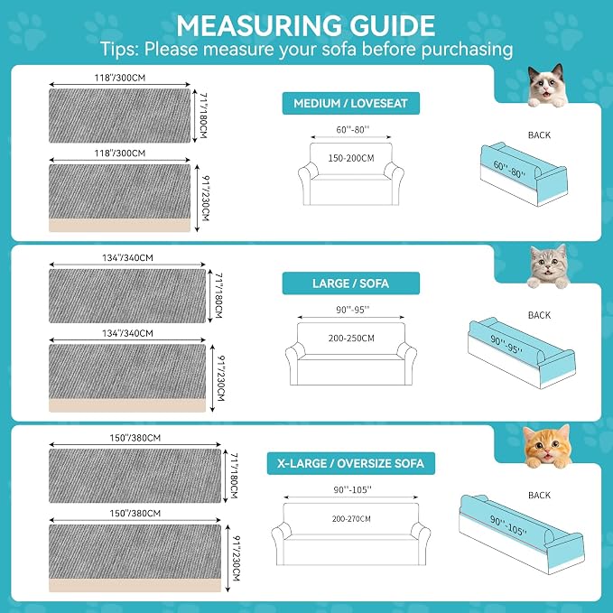 Warmstar Couch Protector from Cat Claws, Waterproof Couch Cover Anti Slip,Couch Cover 3 Cushion Sofa Washable,Anti-Scratch Pet Sofa Cover Heavy Duty,91"X118", Grey - Image 2