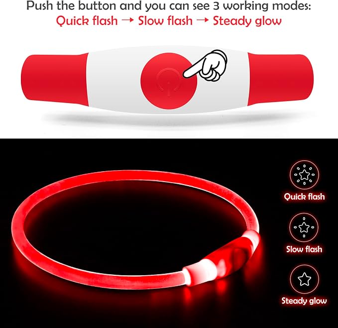 Led Dog Collar, BSEEN USB Rechargeable Flash Dog Necklace Light, Pet Safety Collar Makes Your Beloved Dogs Be Seen at Night for Small Medium Large Dogs(Red) - Image 2