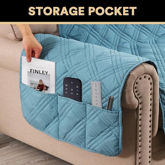 PrinceDeco 100% Waterproof Couch Cover for 3 Cushion Couch Sofa Pet Friendly Non-Slip Couch Cover for Dogs Washable Water Resistant Furniture Protector with Elastic Straps(Sofa 68", Smoke Blue) - Image 4