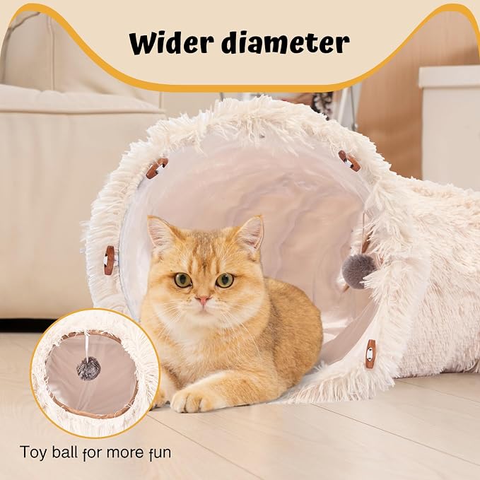 Avont Cat Tunnel Bed, Washable Cushion, Large 3-in-1 Play Tube for Cats | Play, Rest & Snuggle | Spacious for Big Cats | Durable Toggle Design | Removable Washable Cushion | Beige - Image 3