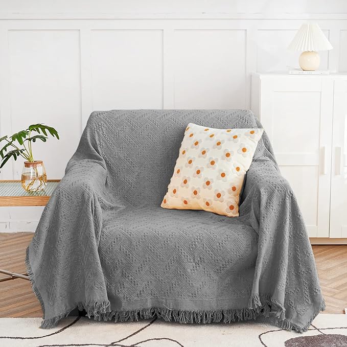 MYSKY HOME Couch Cover Sofa Covers Small Chair Cover Grey Geometrical Couch Recliner Cover for 1 Cushion Couch Washable Futon Sofa Throws Single Sofa Slipcovers for Dogs (Medium, 71" x 91", Grey) by MYSKYHOME