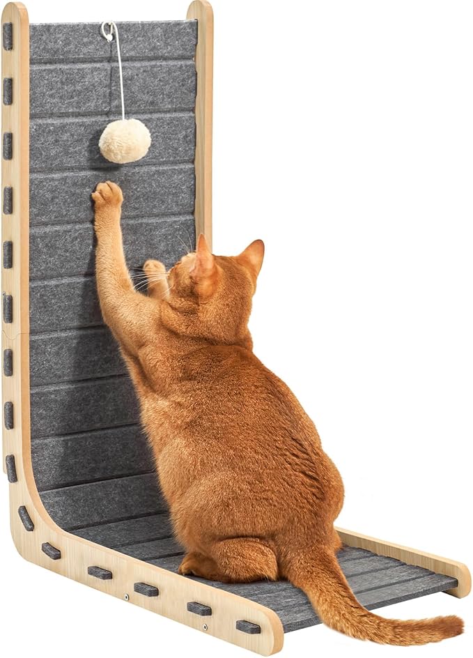 Felt Cat Scratcher for Indoor Cats,26.8 Inch,Grey | L Shaped Scratching Post, Scratch Board Scratchers for Large Cat Scratch Pad Furniture Protector with Ball Kitten Toys by NxwjoyPet