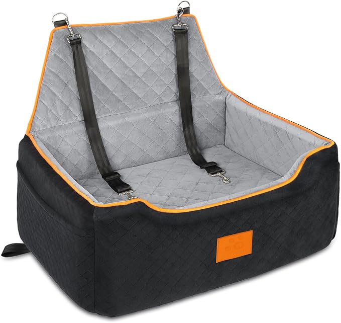 XIEEAOZEE Dog Car Seat for Large/Medium Dog, Booster Seat for Dogs Under 55Lbs or 2 Small, Detachable and Washable Travel Pet Seat with Thick Cushion and Storage Pockets (Black/Gray) by XIEEAOZEE