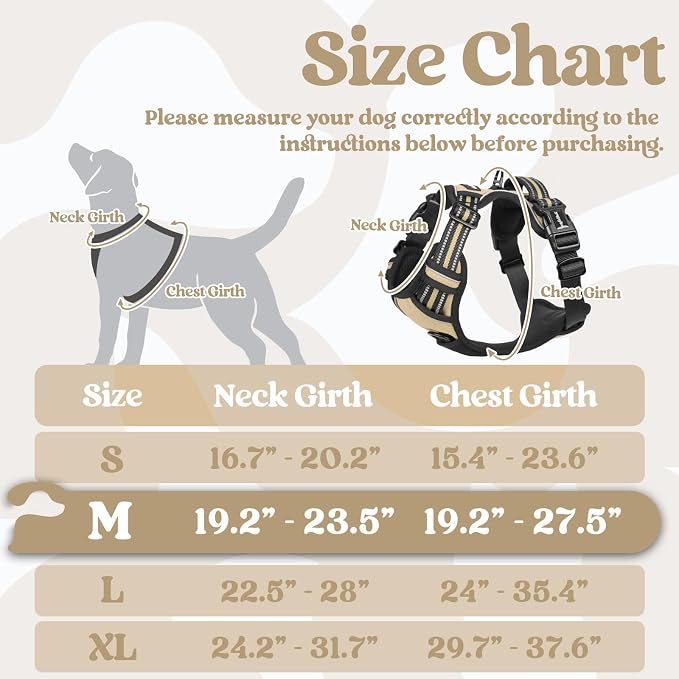 rabbitgoo Dog Harness Medium Sized, Updated Easy On & Off with 3 Buckles | No Pull No Choke, Walking with 2 Clips and Handle, Adjustable Soft Reflective, Beige, Medium - Image 2