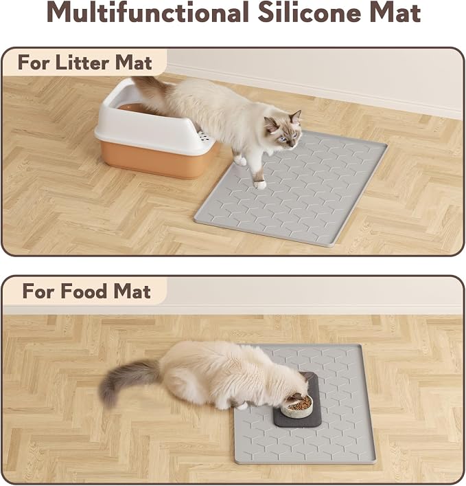 Garoopion Silicone Cat Litter Mat 24×16 inch, Easy to Clean, Gray | Waterproof Silicone Mat with Raised Edges, Catch Litter, Protect Floor from Urine, Multi-Use for Dog/Sink/Kitchen/Boots - Image 6