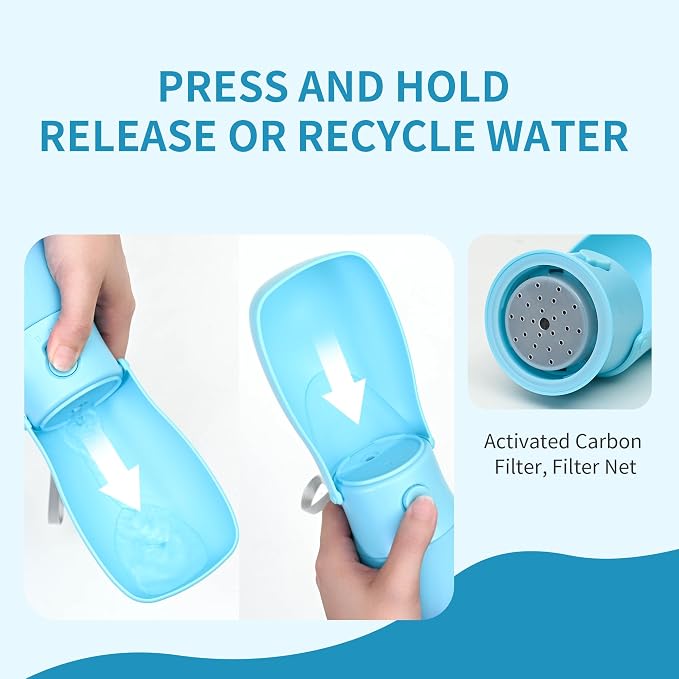 Portable Dog Water Bottle 10oz Blue | Foldable pet water dispenser, food grade plastic, ease to use for outdoor walking, hiking, travel - Image 4