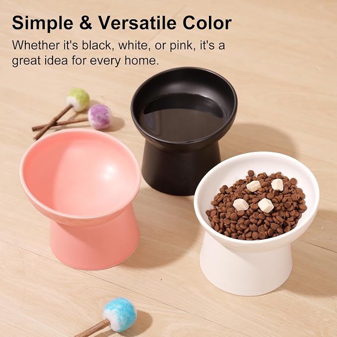 YauYik Small Raised Cat Bowls, Ceramic Tilted Elevated Food or Water Bowls, Stress Free, Backflow Prevention, Dishwasher & Microwave Safe, Lead & Cadmium Free, Pink - Image 6