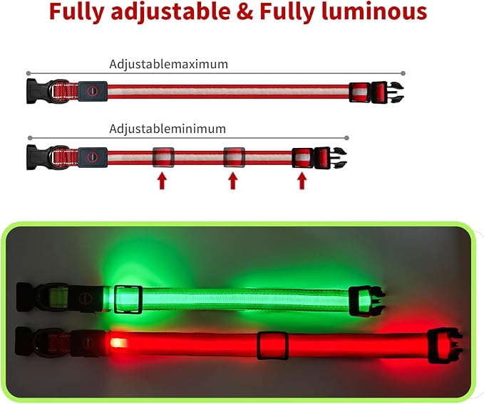 LED Dog Collar Light Up with 2025 Bright Beads & 300mAh Battery, Type-C Rechargeable Waterproof Dog Collar, 3 Flash Mode 15H for Night Safety, Adjustable Nylon Glow Collar for Small Medium Large Dogs - Image 5
