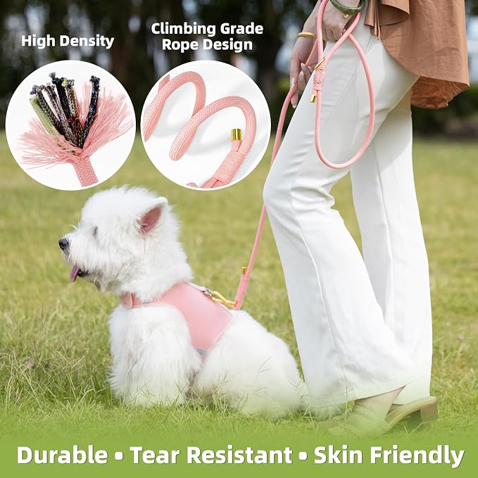 5FT Dog Leash 5/16 inch Puppy Cat Rope Lead | Light Pink,with Anti-tangle Swivel Clip, Comfortable Non-slip Grip Handle, Ideal for Daily Walks, for Small Medium Dogs - Image 4