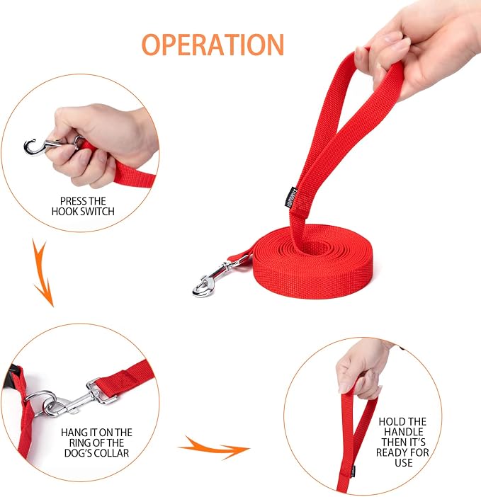 Strong Durable Nylon Dog Training Leash, 1 Inch Wide Traction Rope, 6 ft 10ft 15ft Long, for Small and Medium Dog (Red, 15 Feet) - Image 4