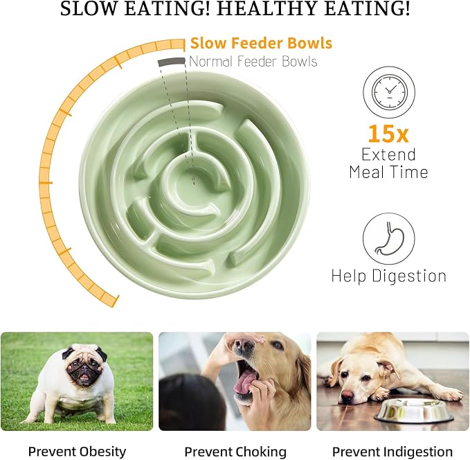 Ceramic Slow Feeder Dog Bowl,1.5 Cups Pet Slow Feeder for Small and Medium Breed,Puzzle Dog Food Dish,Anti-Gulping,Stop Bloat,Preventing Choking(Green) - Image 4