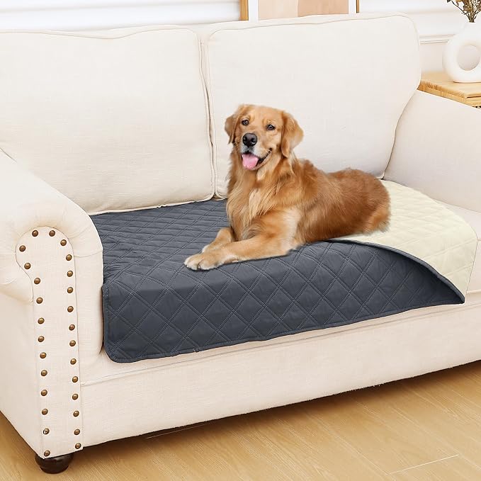 Smiry Waterproof Reversible Pet Couch Covers for Dogs | Pet Friendly, Soft Fabric, Washable Sofa Furniture Protector for Dogs Cat Kids, Checkered (30"x53", Dark Grey/Beige) by Smiry