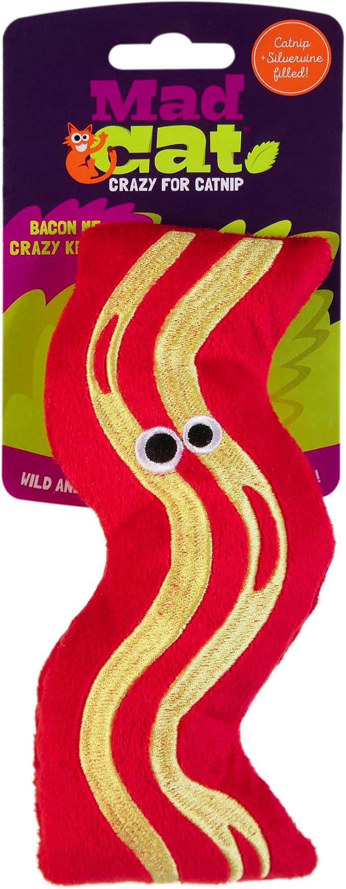 Mad Cat Bacon Kicker Breakfast Cat Toy with Catnip and Silvervine, 1 Pack | Food themed plaything felines grab, wrestle and hug during energetic play sessions, sparks natural instincts at home daily by Unknown