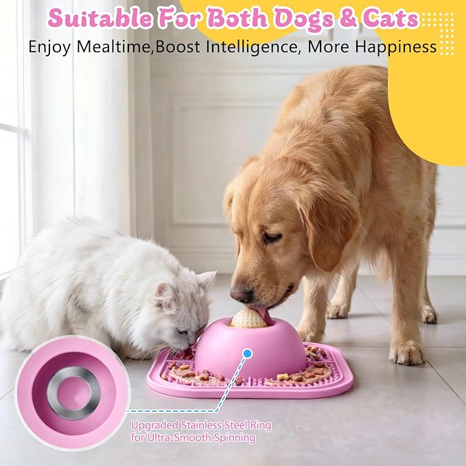 Slow Feeder Dog Bowls & Lick Mat for Liquid and Thick Treat, Anti-Slip Dog Lick Bowl with Interactive Rolling Ball, 5/6 Cup Pup Licking Toy for Large Medium Small Dogs and Cats-Large Pink - Image 4