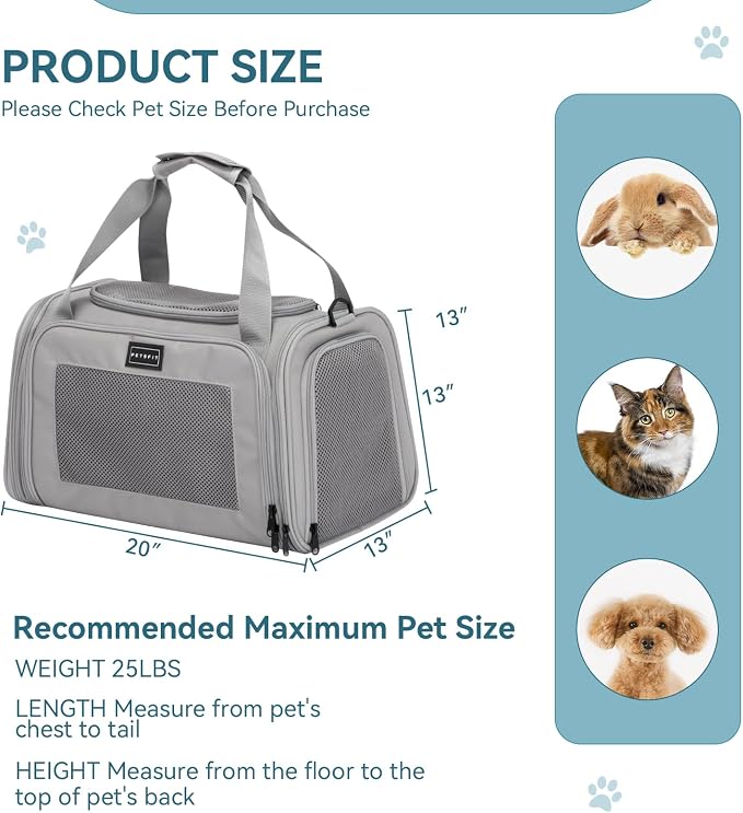 PETSFIT Dog Carrier Cat Carriers, Large, Grey - Image 2