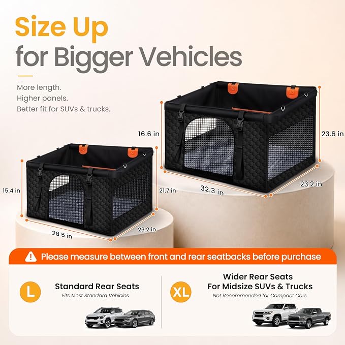 XL Large Dog Car Seat Cover with Dog Bed Mat for Back Seat Half - Single Seat Travel Hammock Extender, Waterproof Hard Bottom for Medium & Large Dogs, Car SUV Truck Vehicle - Image 2