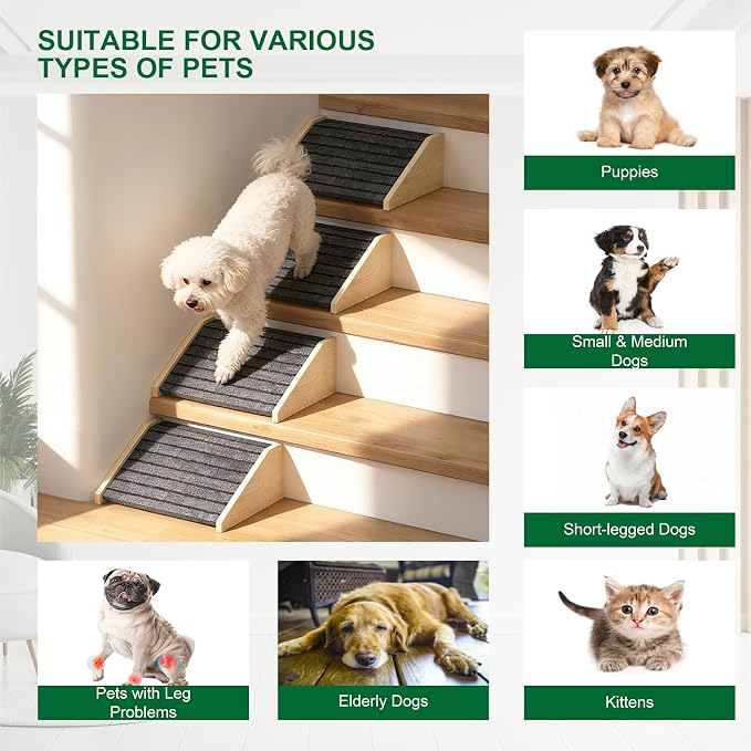 2 Pack Dog Ramp for Stairs, Upgraded Widened Non-Slip Dog Stairs for Small Medium Dogs, Wooden Pet Steps for Staircase, Steps and Stairs Assist for Injured & Aged Pets - Image 6