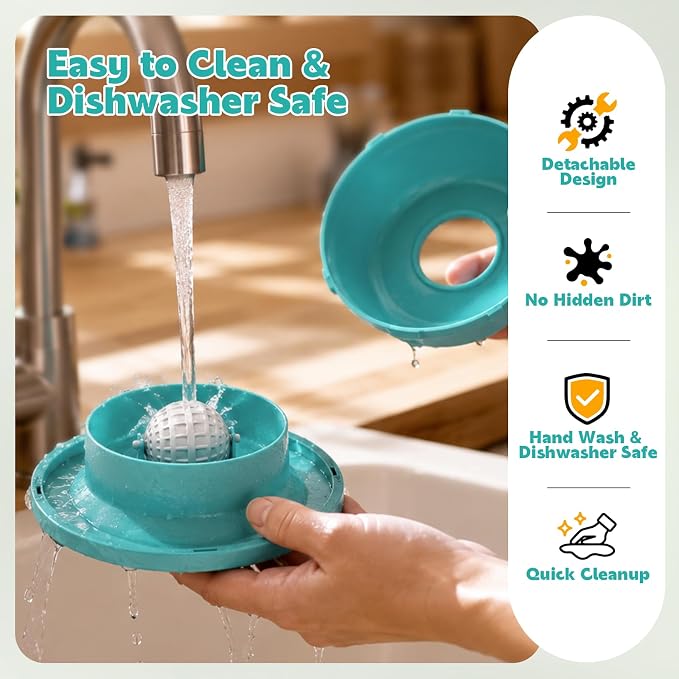 Slow Feeder Dog Licking Bowl, Anti-Removal Ball Liquid Feeding Bowl, No-Spill Leak-Proof & Jam-Free Rolling, Food-Grade Detachable Design, 10oz Capacity for Large Medium Small Dogs and Cats - Image 8