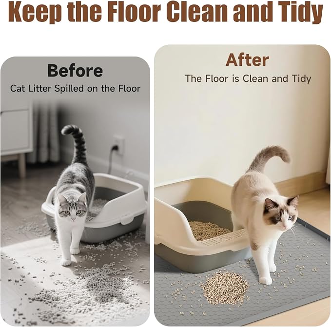 Cat Mat for Litter Box, 40" X 28" Large Silicone Cat Litter Trapping Mat | Waterproof Kitty Litter Mat, Urine-Proof, Easy to Clean, Non-Slip Kitty Scratch Pad for Floor(Gray) - Image 5