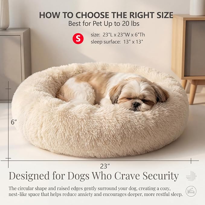 nononfish Dog Bed for Small Dogs,Calming Donut Plush Pet Bed | Soft calming donut bed with plush fabric,raised rim support and washable cover for cozy pet sleep. - Image 3