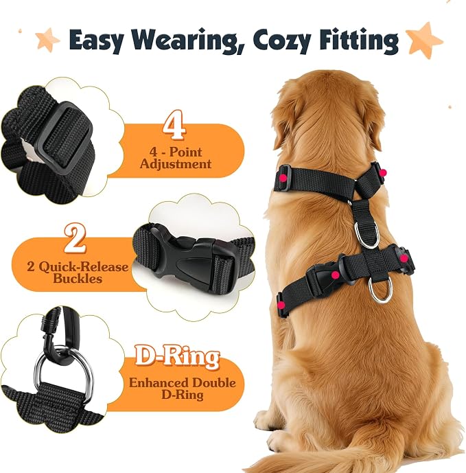 Pawaboo Dog Seat Belt Harness for Car, Seatbelt Harness with 2 in 1 Buckle | Adjustable Breathable Harness for Car, Elastic Reflective Heavy Duty Dog Tether, for Small Medium Large Pets, XXL, Orange - Image 5