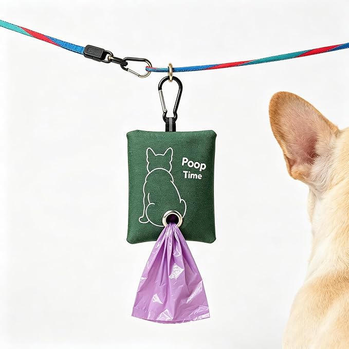 Green Dog Poop Bag Dispenser for Leash (Military green) | Carabiner Clip, Easy Bag Dispensing, Leash Attachable, Funny Design - Image 3