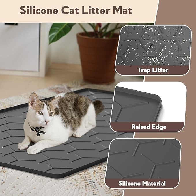 Garoopion Silicone Cat Litter Mat Large 40" X 28", Easy to Clean, Black | Large Size Waterproof Silicone Mat with Raised Edges, Catch Litter, Protect Floor from Urine, Multi-Use for Dog/Sink/Kitchen - Image 2