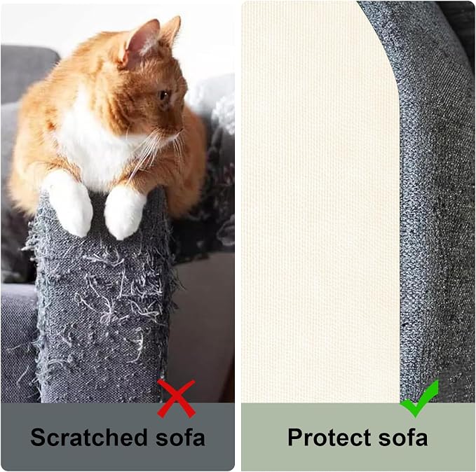 SREBAY Cat Scratch Couch Furniture Protector, Self-Adhesive Scratch Pad | 78.7x15.8In Thickened, DIY Climbing Cat Carpet Mat for Door Window Protector, Couch Guard from Claw with Pins&Tape, OffWhite - Image 3