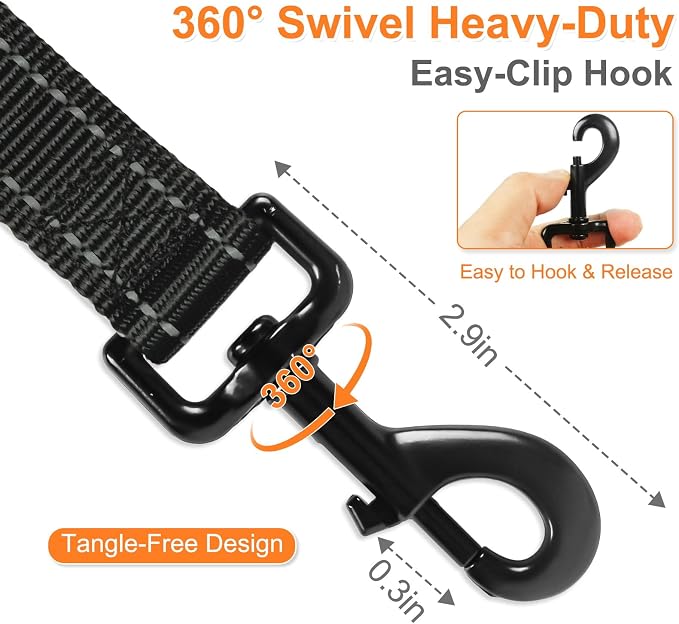 Heavy Duty Dog Leash with 2 Comfortable Padded Handles, 6 FT Traffic Handle Extra Control, Highly Reflective Threads Leash for Small/Medium/Large Dogs (Black) - Image 3