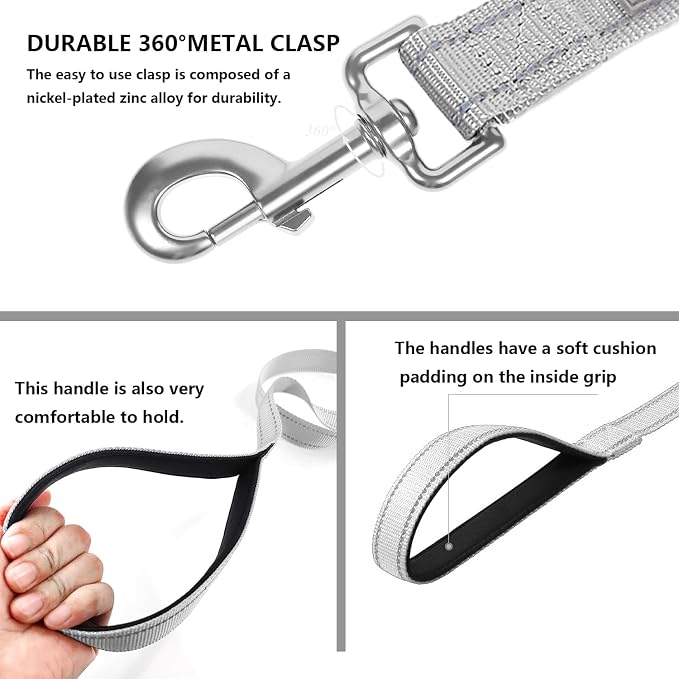 6 FT Basic Dog Leash for Medium Dogs,Silver | Padded Handle,Metal D-Ring,Heavy Duty Nylon Webbing, for Walking & Training - Image 4