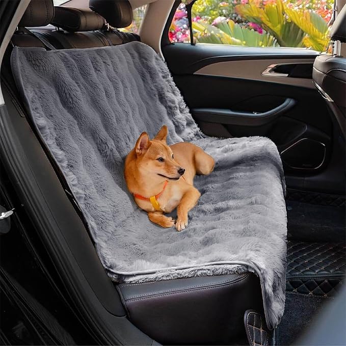 FUNNY FUZZY Luxurious Dog Car Seat Cover, Waterproof Backseat Covers | Faux Rabbit Fur, Full Backseat Protector, Non-Slip, Hair, Dirt & Scratch Defense, Machine Washable, Fits Cars, SUVs & Trucks - Image 9