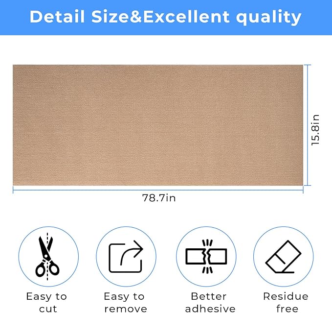 Cat Carpet remnants Cat Scratching Mat Trimmable Self-Adhesive Carpet DIY Climbing Scratcher Scratch Furniture Protector Covering Posts (78.7" x 15.8" Beige) - Image 2
